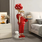 statue décorative moderne bouquet fleurs artificielles plateau résine brillante couleurs vives cartoon