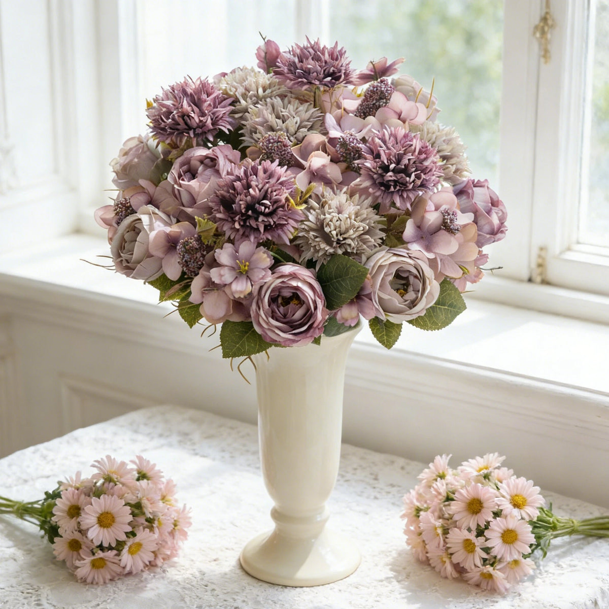 bouquet fleurs artificielles soie rose blanc mariage décoration intérieure classique anniversaire baby shower