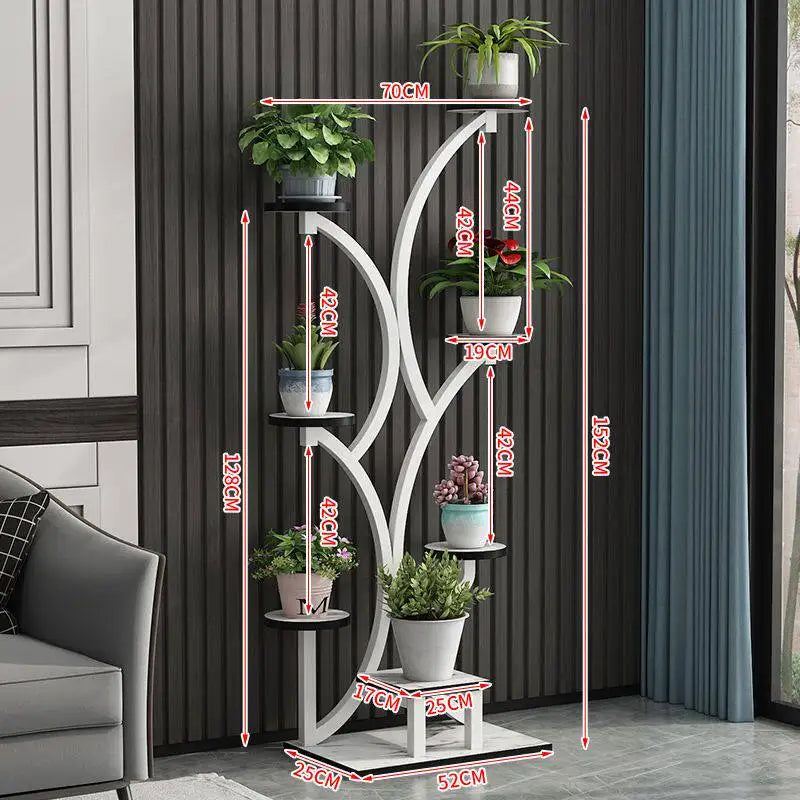 meuble plantes moderne minimaliste noir doré blanc structure arborescente plateaux simples