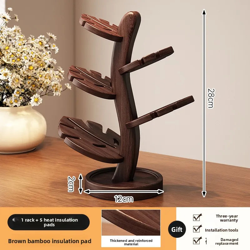 sous verre bois forme arbre isolant thermique dessous tasse feuille protège table plat décoratif