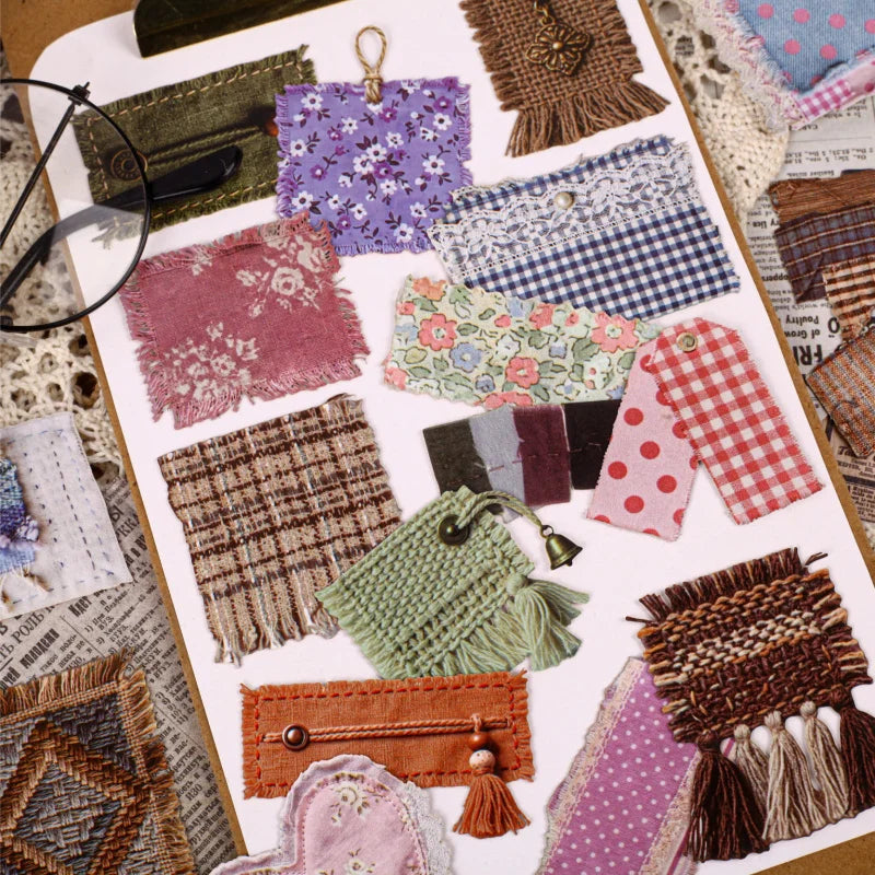 autocollants vintage tissu carnets notes motifs fleuris vichy dentelle tasseaux métal tissu vieux artisanal