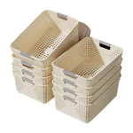 paniers rangement plastique perforé moderne poignées beige clair empilables cuisine