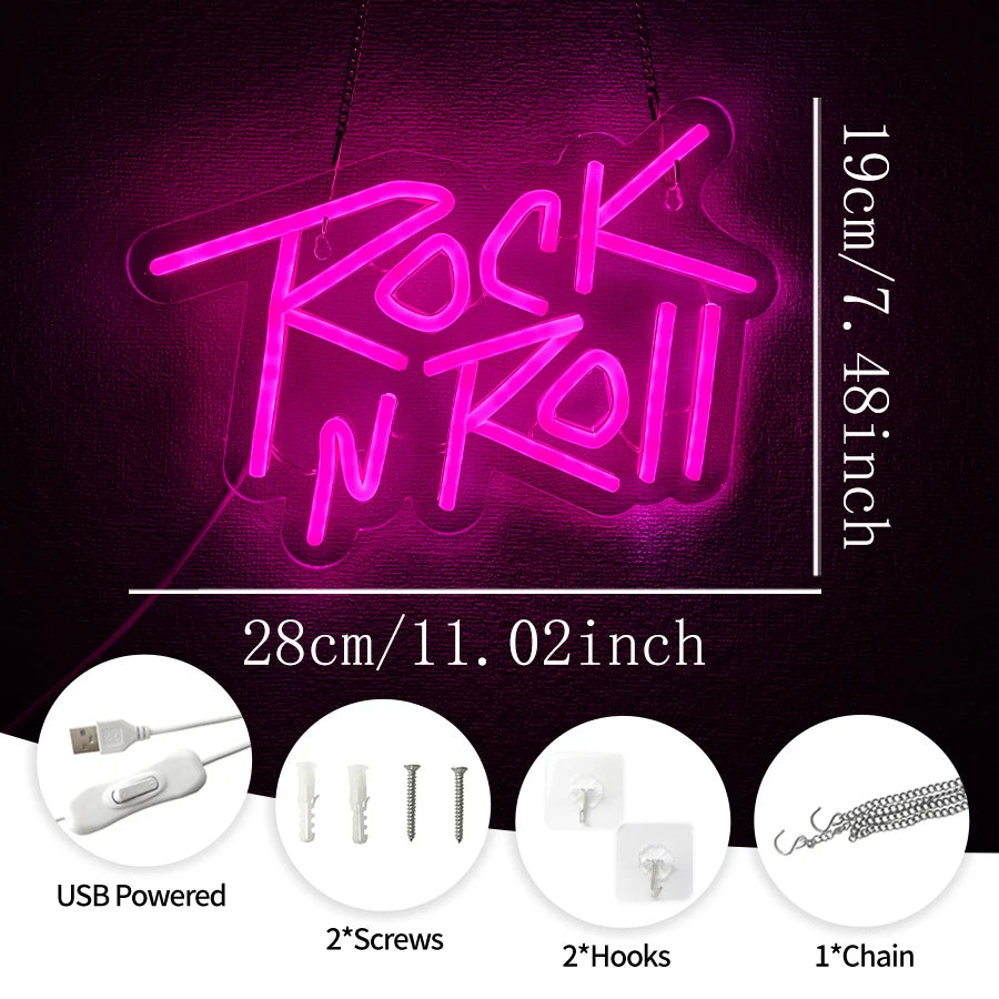néon lumineux rock roll ac dc high voltage couleurs vives logo texte fixations