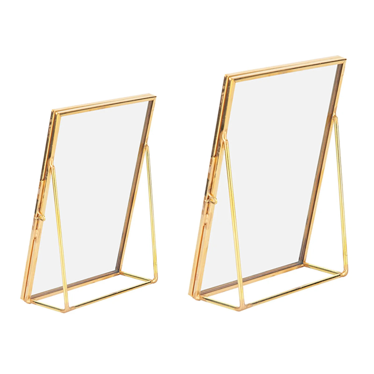 cadre photo or minimaliste verre transparent geometrique ouverture deux parties pieds