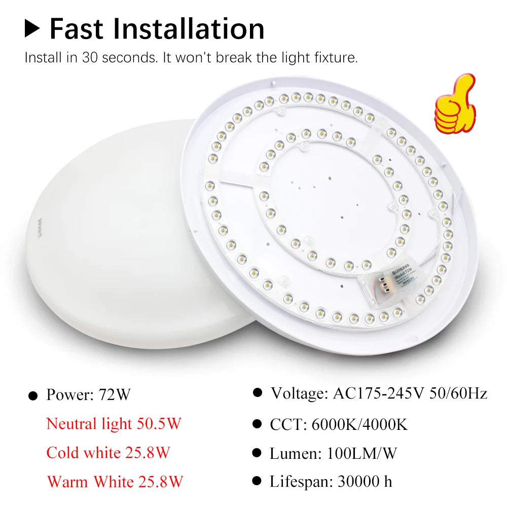 lampe led circulaire blanc moderne énergie économie télécommande 220v 72w