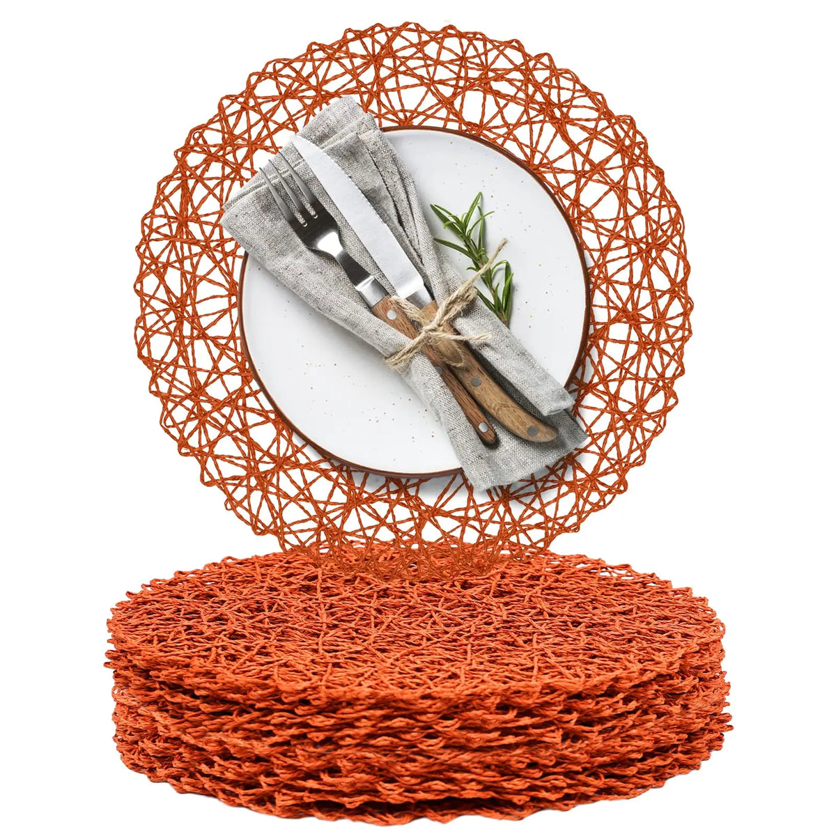 lot sets table ronds tressés orange naturel table manger décoration artisanale