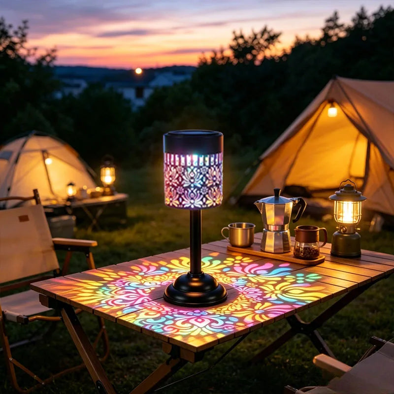 lampe solaire moderne motif floral noir multicolore intérieur extérieur décoration festive jardin patio