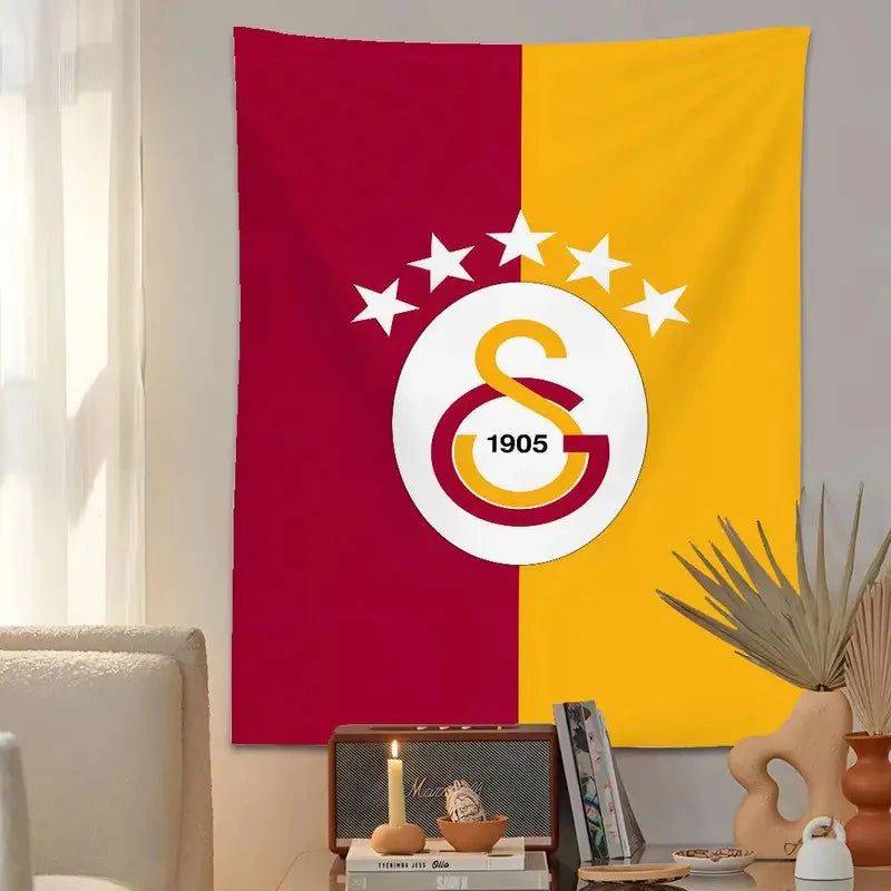 tapisserie murale graphique moderne logo étoiles rouge bordeaux jaune doré chambre enfants décoration maison