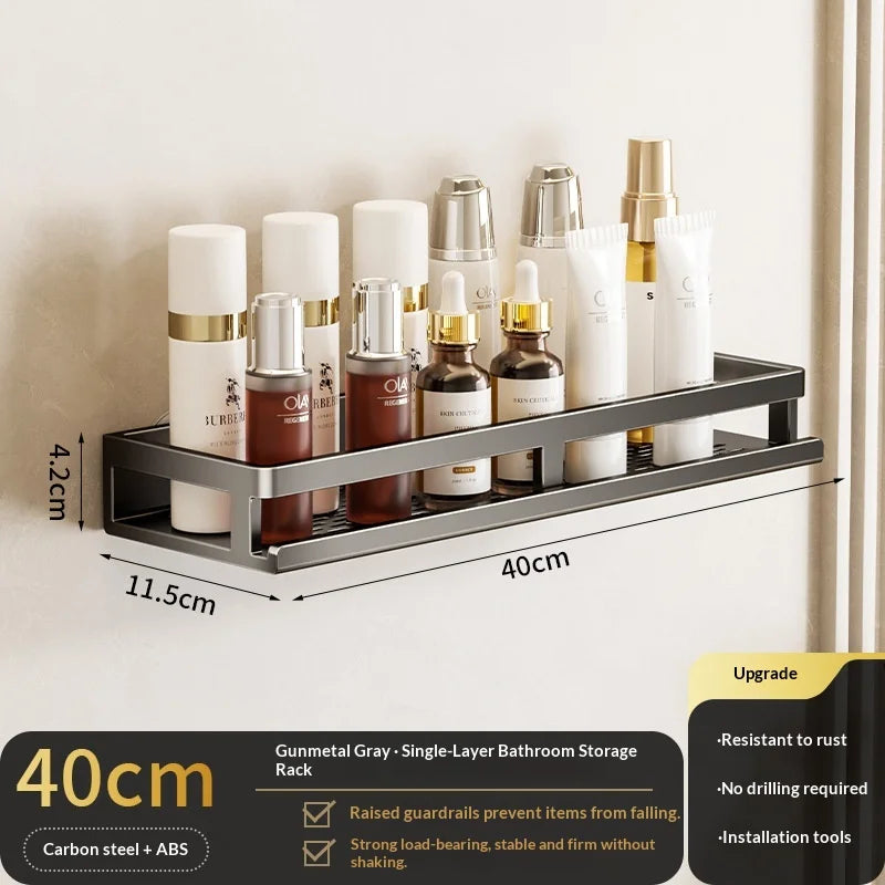 étagère murale aluminium perforée noire adhésive salle bain moderne organisateur suspendu toiletterie support