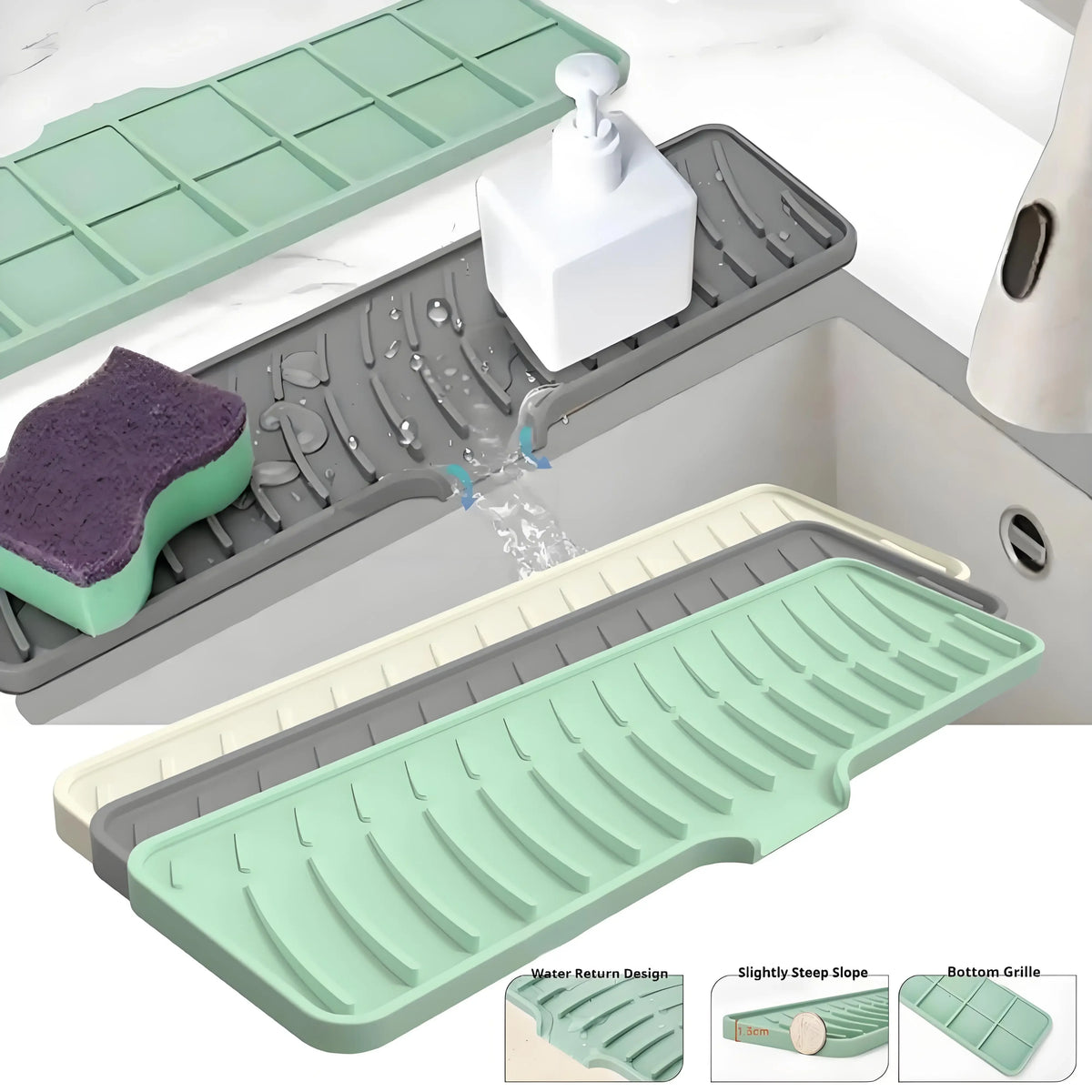 tapis lavage évier silicone gris vert beige moderne respectueux environnement 42x10cm
