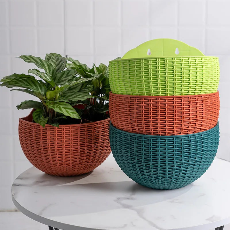 pots fleurs suspendus tressés vert clair orange bleu moderne eyelets jardin