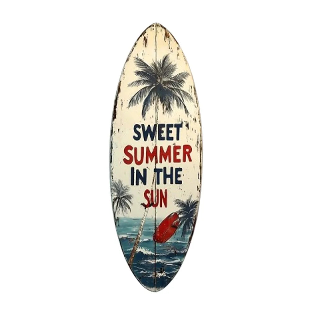 décoration murale planche surf couleur plage motif vieilli bois parasol chaise longue palmier sóng