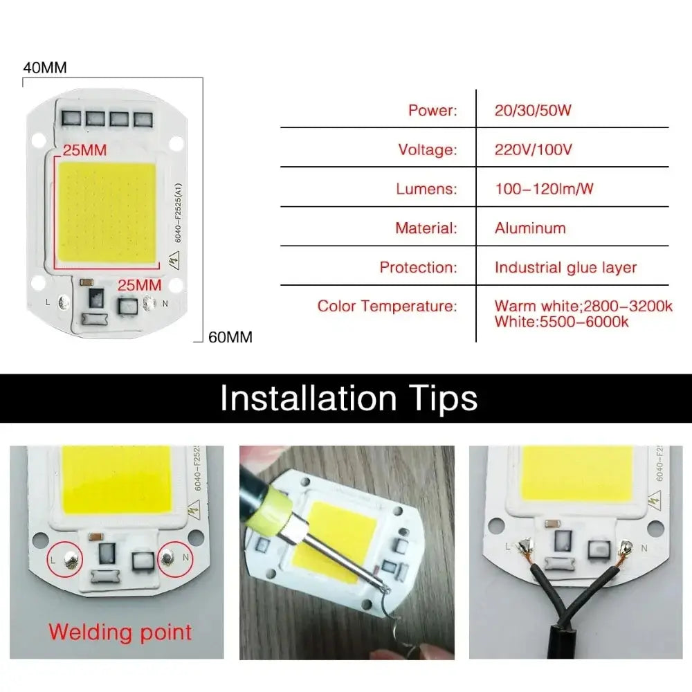 lampe led cob 20w 30w 50w blanc mat moderne vis aluminium 220v 110v