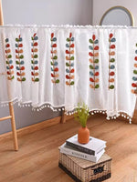 rideau semi transparent feuilles stylisées blanc orange vert bleu bohème polyester chambre cuisine