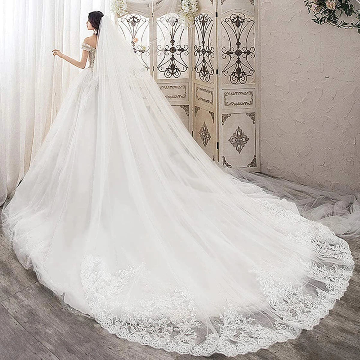 voiles mariée blanc dentelle opacité classique fixation invisible longueur épaules femme adulte