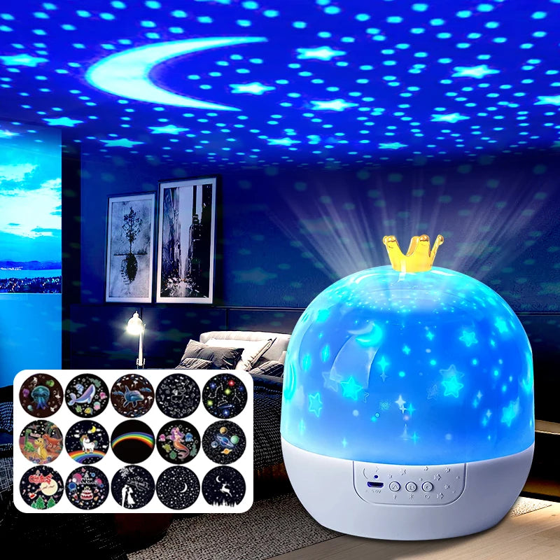 projecteur nuit étoiles lune géométrique blanc bleu jaune moderne veilleuse chambre enfants led diy