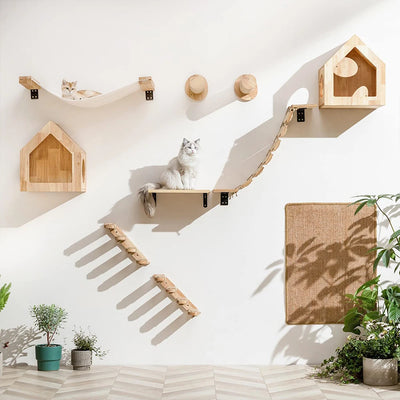 Étagère murale échelle pour chat en bois blanc