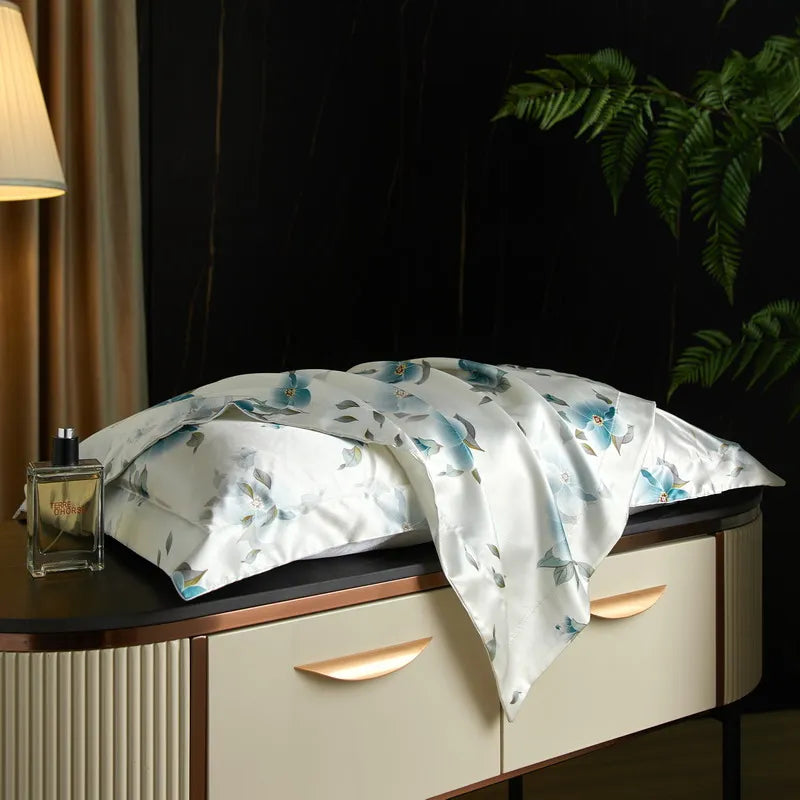drap lit vert clair blanc motif feuilles bambou coton doux coton naturel