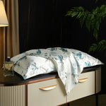 drap lit vert clair blanc motif feuilles bambou coton doux coton naturel