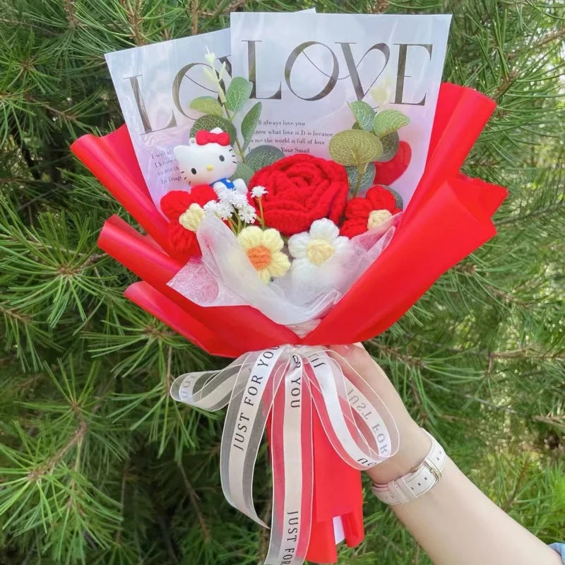 bouquet fleurs artificielles rose blanches hello kitty coeurs romantique décoration intérieur anniversaire mariage