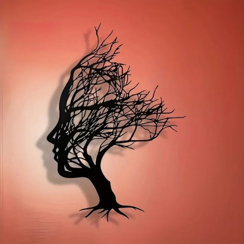 sculpture murale contemporaine silhouette visage noir abstraite métal fixations invisibles 30cmx21cm