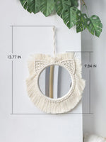 miroir boho blanc macramé franges artisanal crochet peigne protection chambre salon