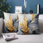 coussin décoratif contemporain motif floral abstrait blanc gris doré polyester 45x45cm fixations