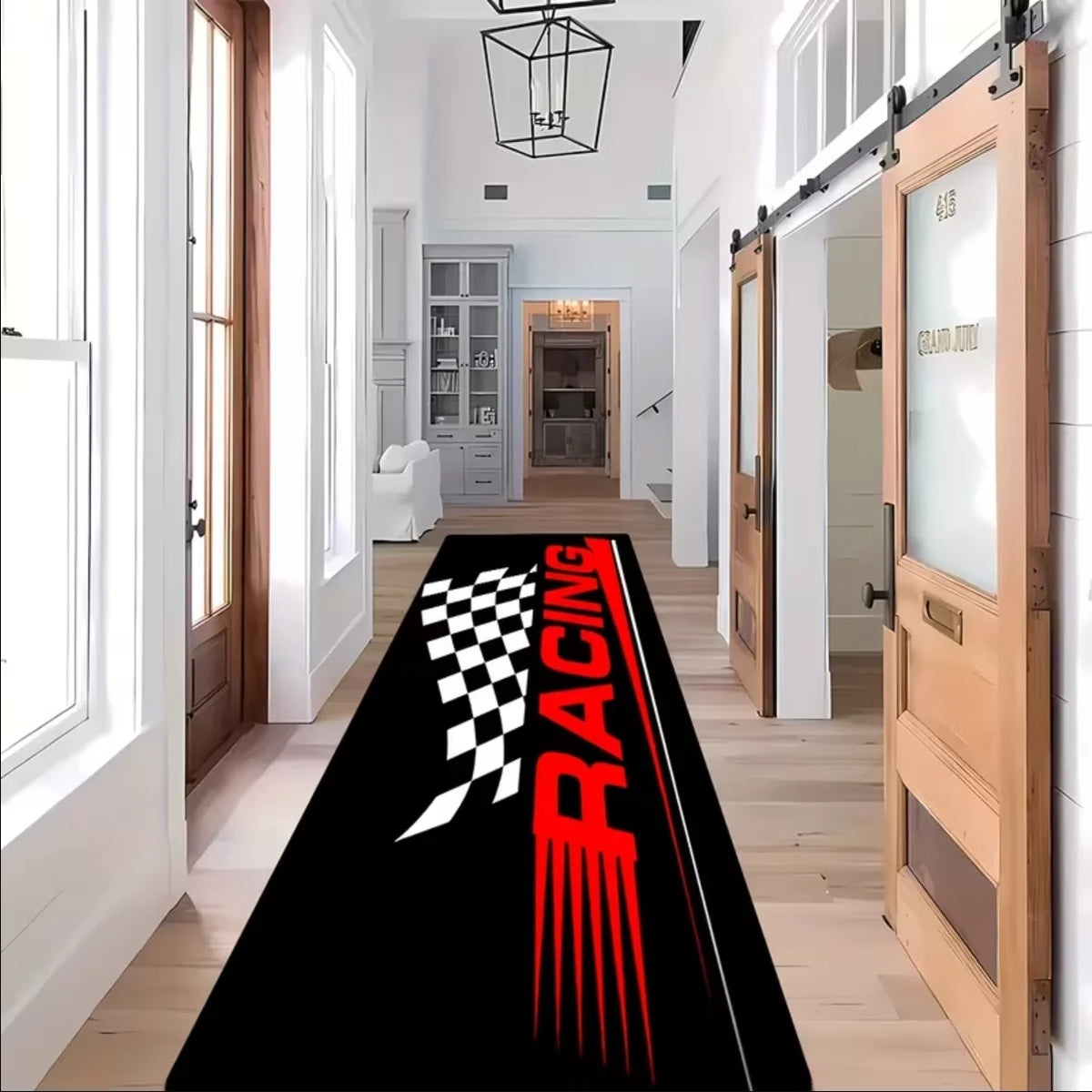 tapis moderne polypropylène noir blanc rouge bleu damier géométrique extérieur salon chambre durable easyclean