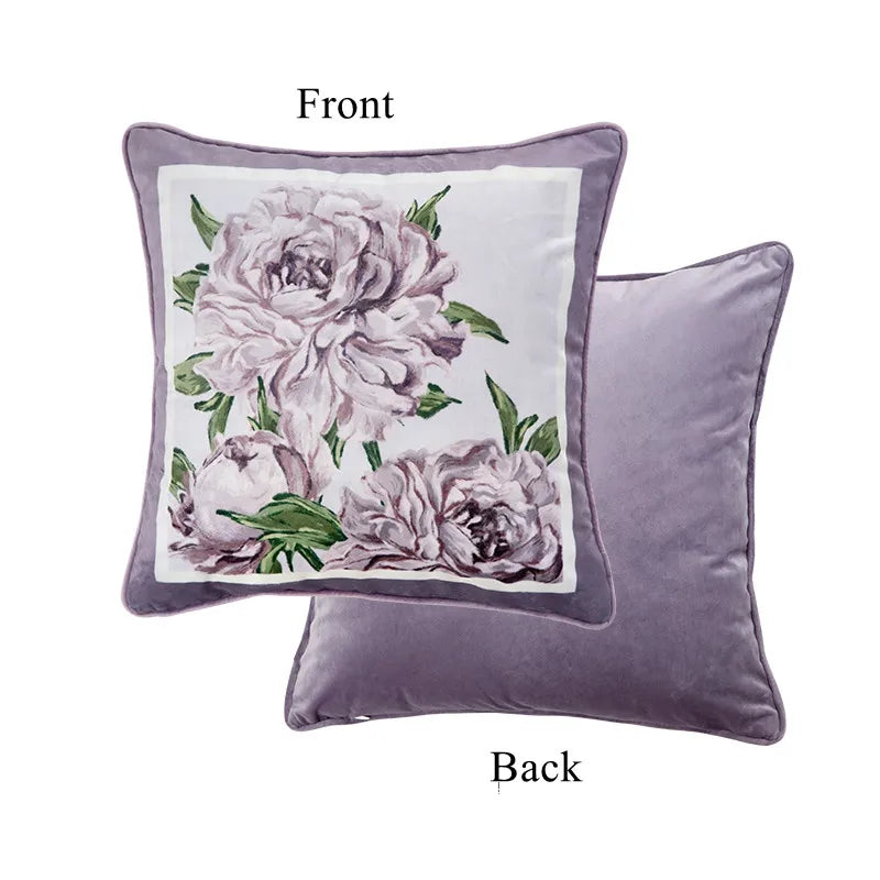 coussin carré velours fleuri vert clair vintage 45x45cm 55x55cm décoration maison lit sofa farmhouse
