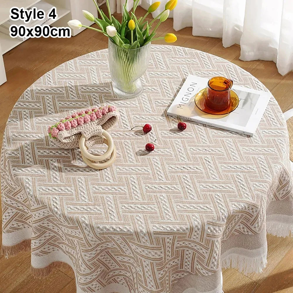 nappe table moderne 50x50cm 90x90cm rayures diagonales franges beige jaune rose bleuclair festive
