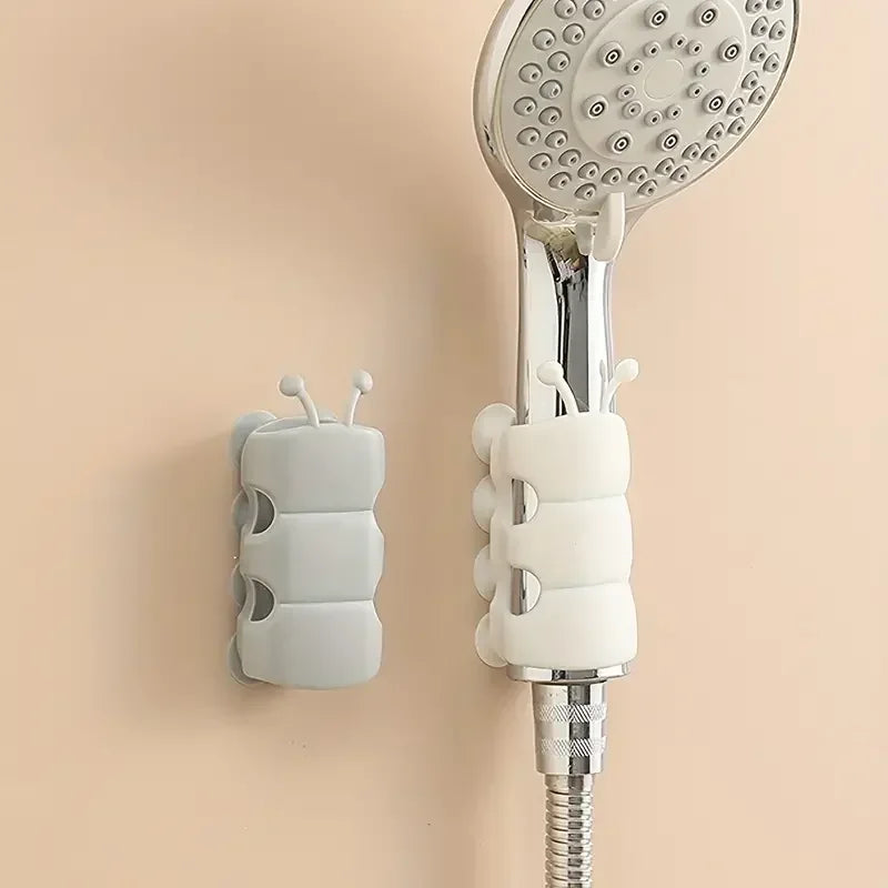 support mural pommeau douche chenille segmentée gris blanc turquoise décoration salle bain suction cup