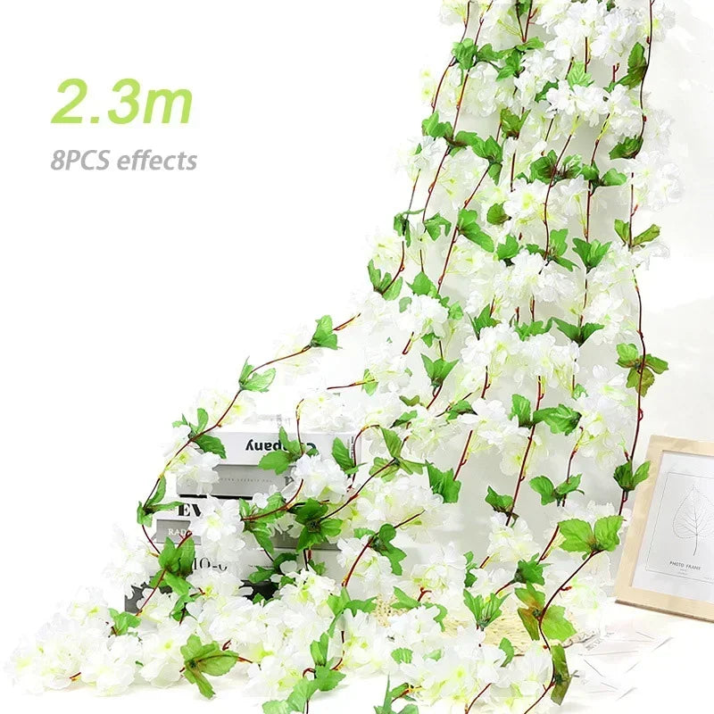 guirlande fleurs artificielles cerises mariage décoration romantique intérieur rose blanc
