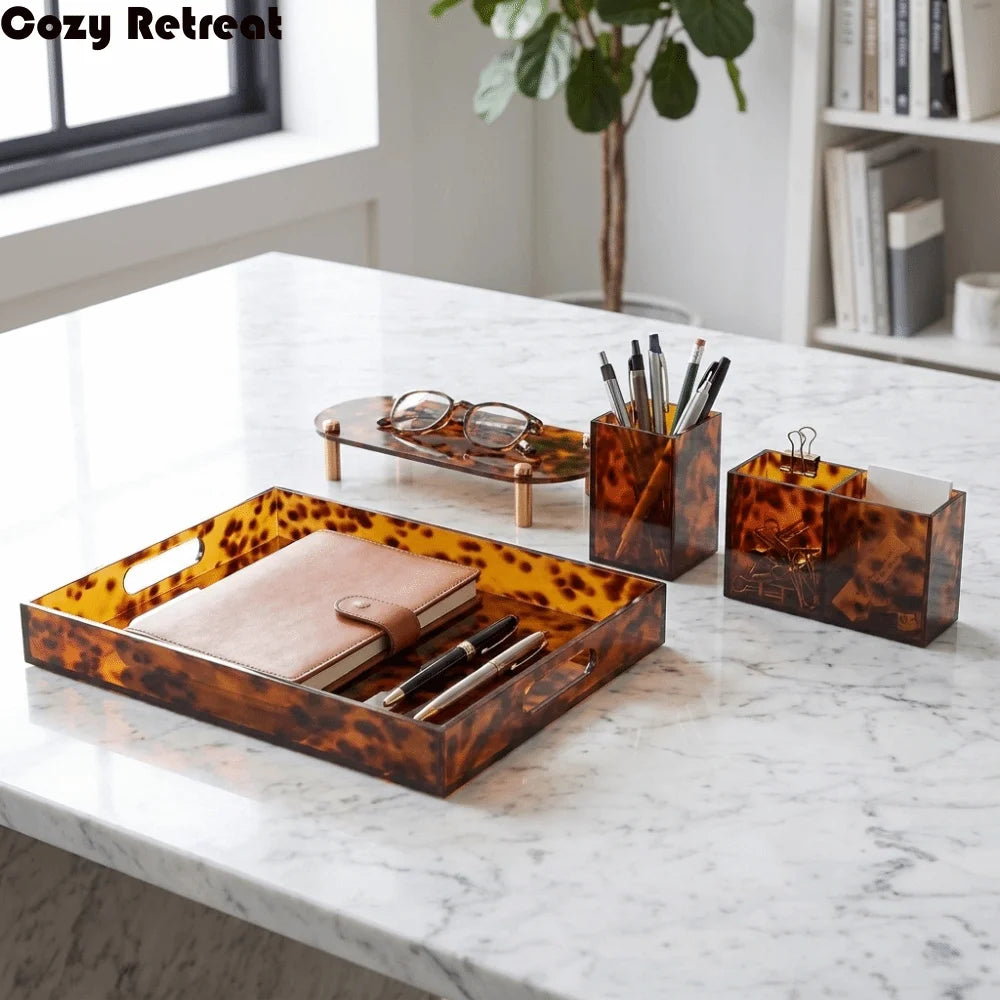 plateau acrylique imprimé léopard moderne porte gobelet porte crayons porte savon chic marron clair