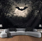 tapisserie murale silhouettes chauves souris nuit arbres dénudés noir blanc gris contemporaine