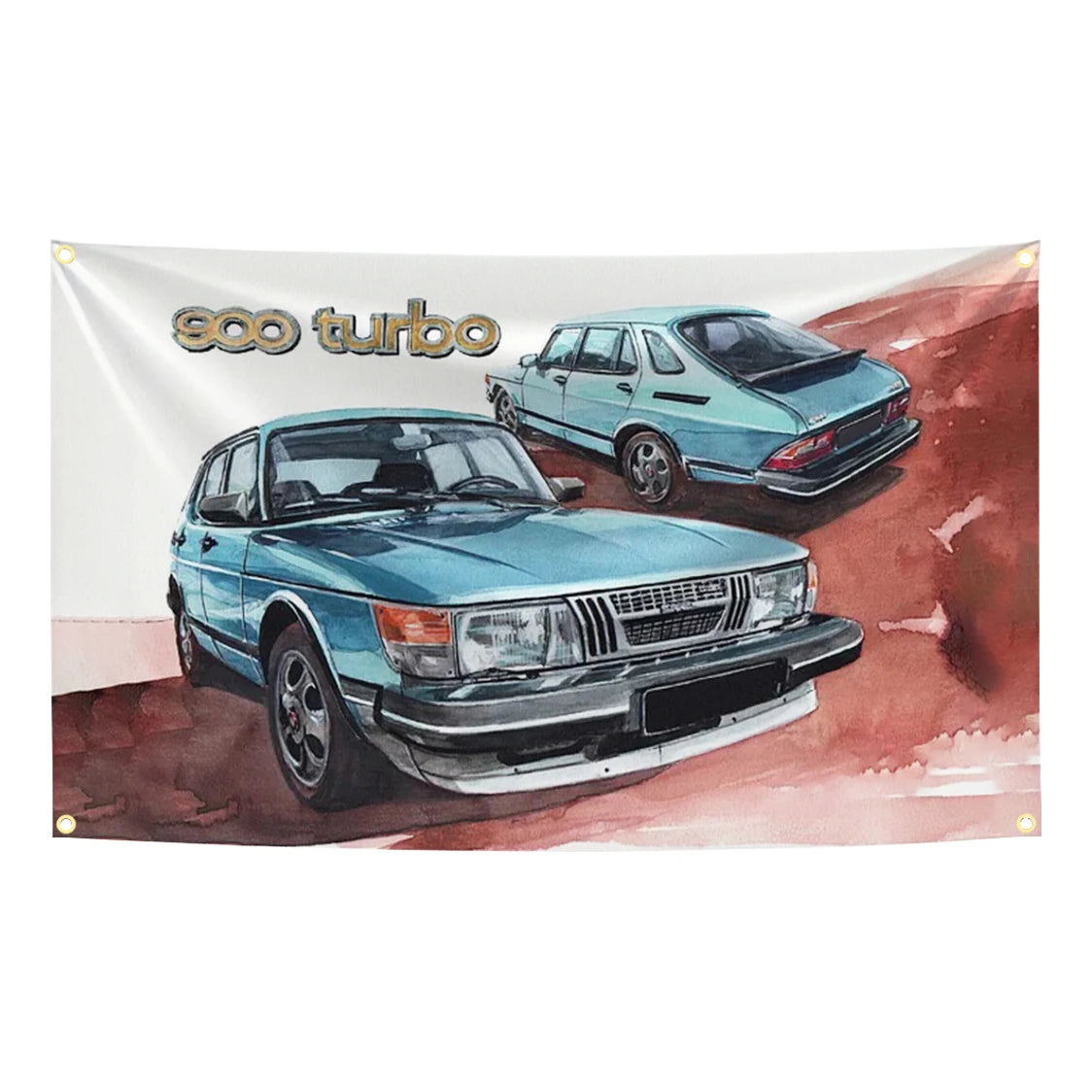 bannière publicitaire voitures vintage bleu blanc illustration drapeau polyester garage decoration accrochée