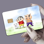autocollants protection cartes bancaires dessins animés personnages porc oiseau violet vert blanc illustration