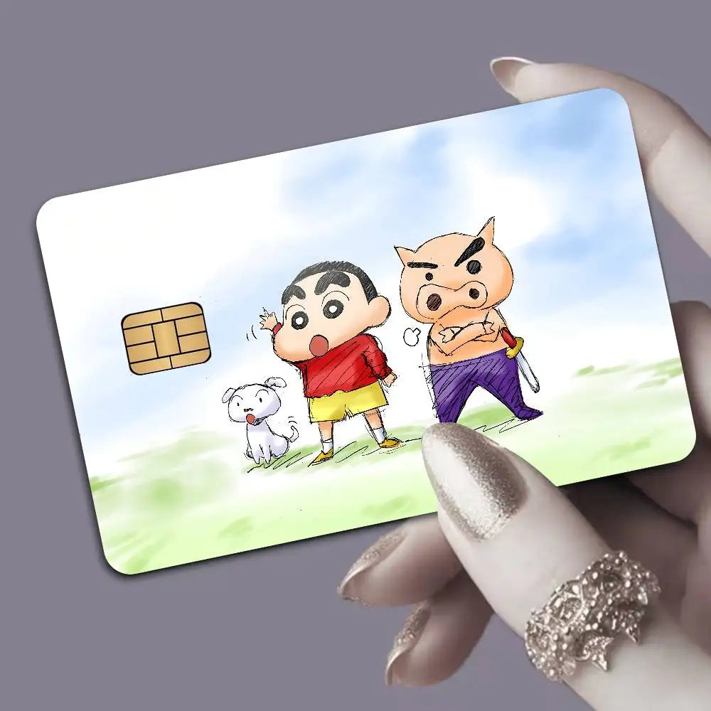 autocollants protection cartes bancaires dessins animés personnages porc oiseau violet vert blanc illustration