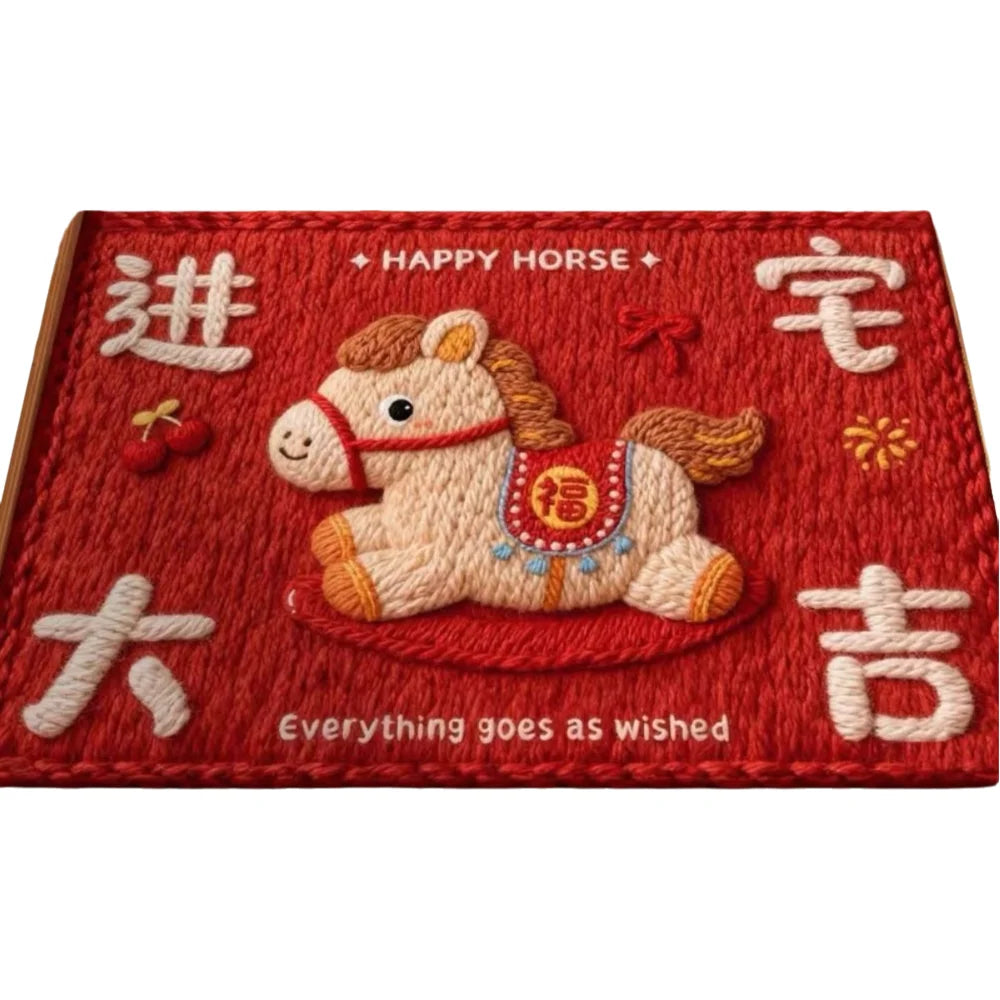 tapis sol antidérapant polyester vinyle géométrique chevaux motifs floraux lettres chinoises happy lucky festive