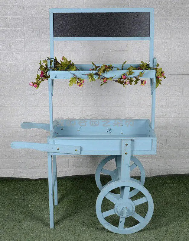 chariot fleurs bois vintage grille rangement panier osier rustiqueextérieur