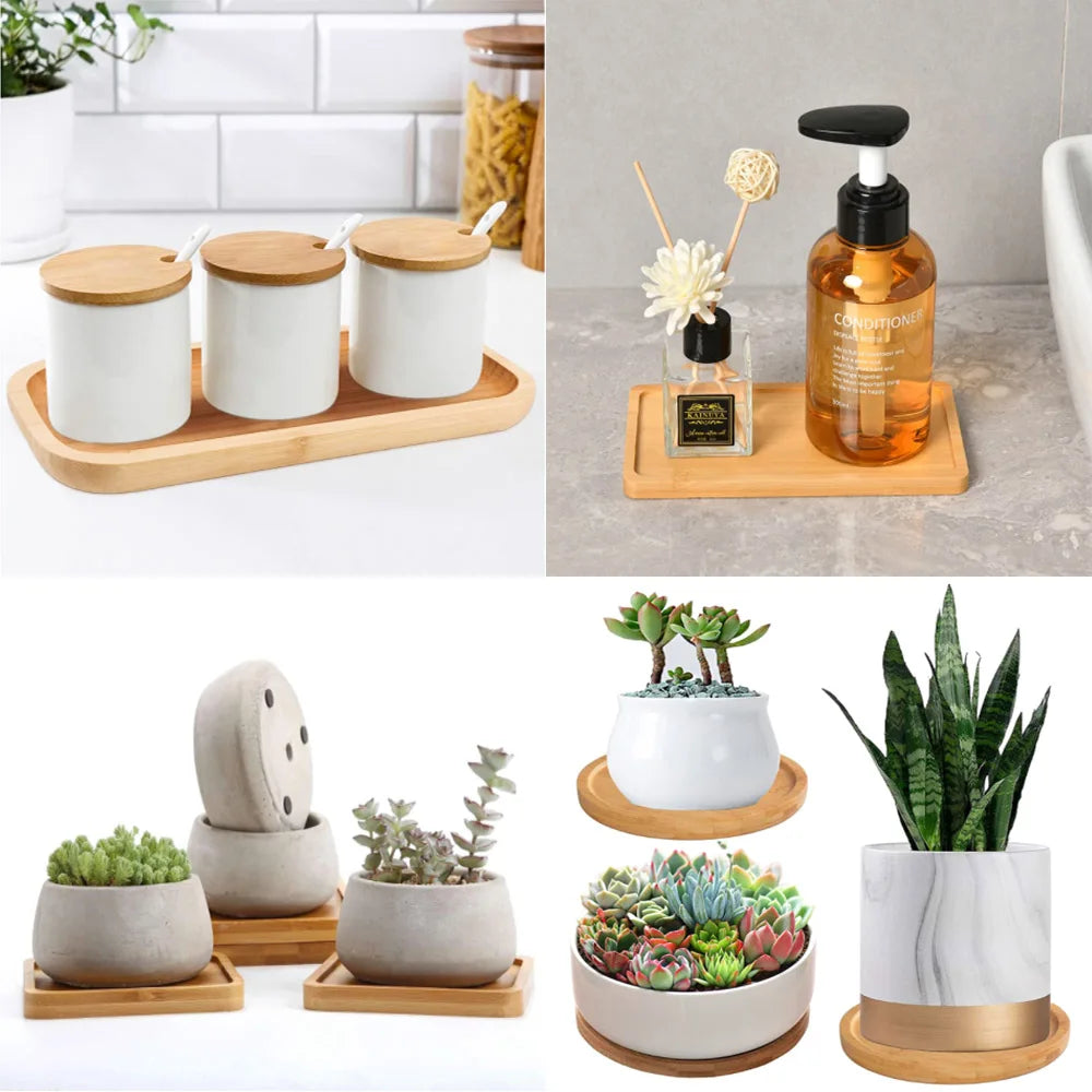 supports bambou assiettes modernes rustiques pots fleurs naturels petits grands decoration maison