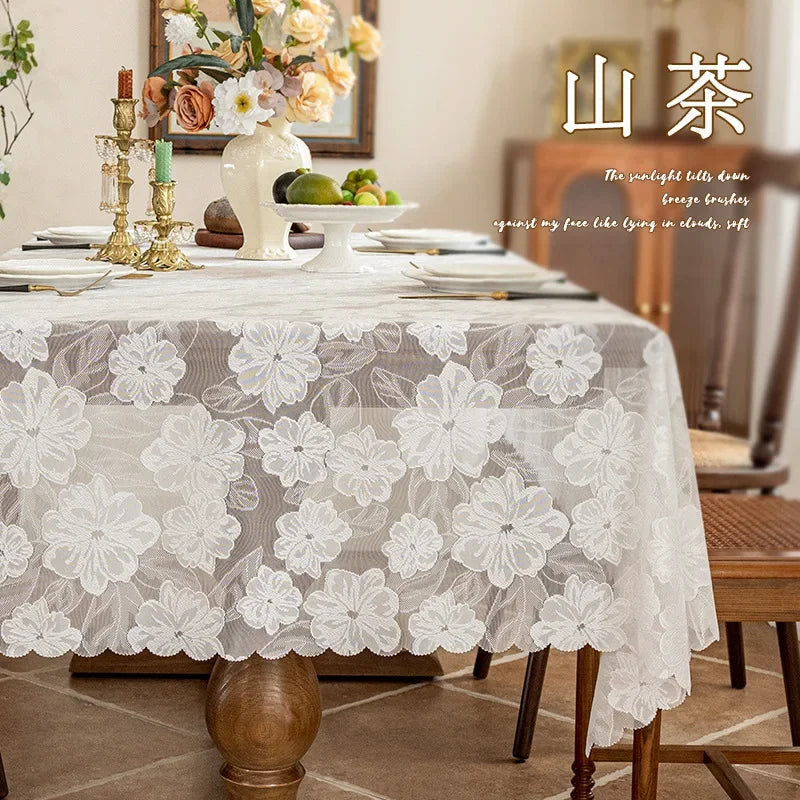 nappe table transparente fleurs blanches moderne romantique réutilisable maison fête 140x200cm
