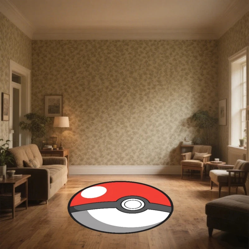 tapis rond motif poke ball rouge blanc gris decoration intérieure moderne pokémon 100cm 120cm