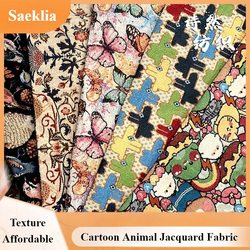 tissu jacquard multicolore motif animal cartoon papillon floral canapé coussin nappe décoration