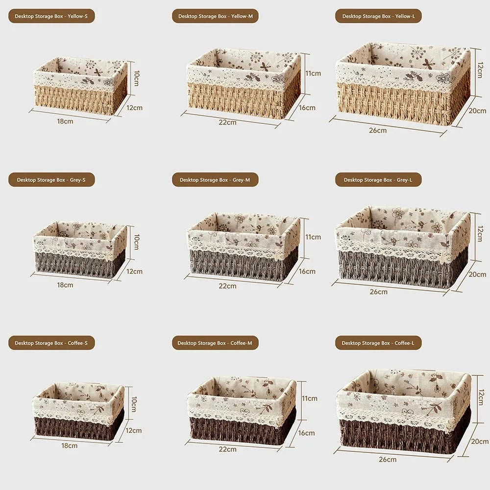 paniers rangement tissés imitation rattan floral beiges rustiques boho chic multifonctionnels stockage
