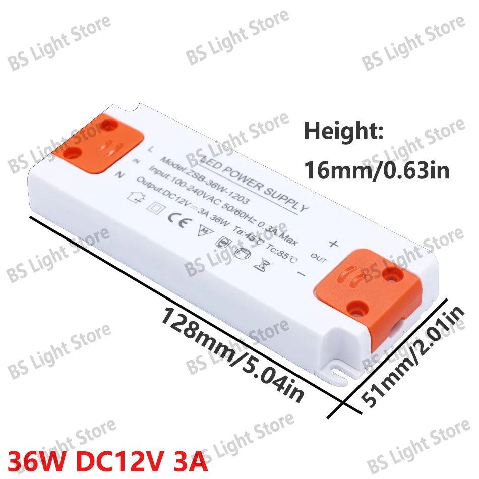 alimentation led 12v 24v 100v 240v 12w 18w 24w 36w 60w 120w blanc or