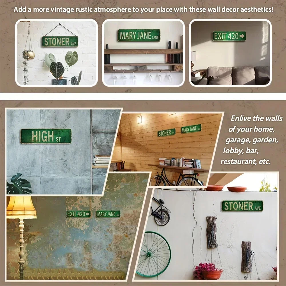 plaque rue vintage grunge fixations rustique décoration murale métal vert foncé