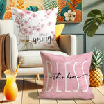 housse coussin imprimé fleurs roses hello spring sweet opaque moderne 45x45cm polyester