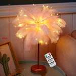 lampe arbre plumes guirlande led rose blanche dorée décoration bohème moderne chambre