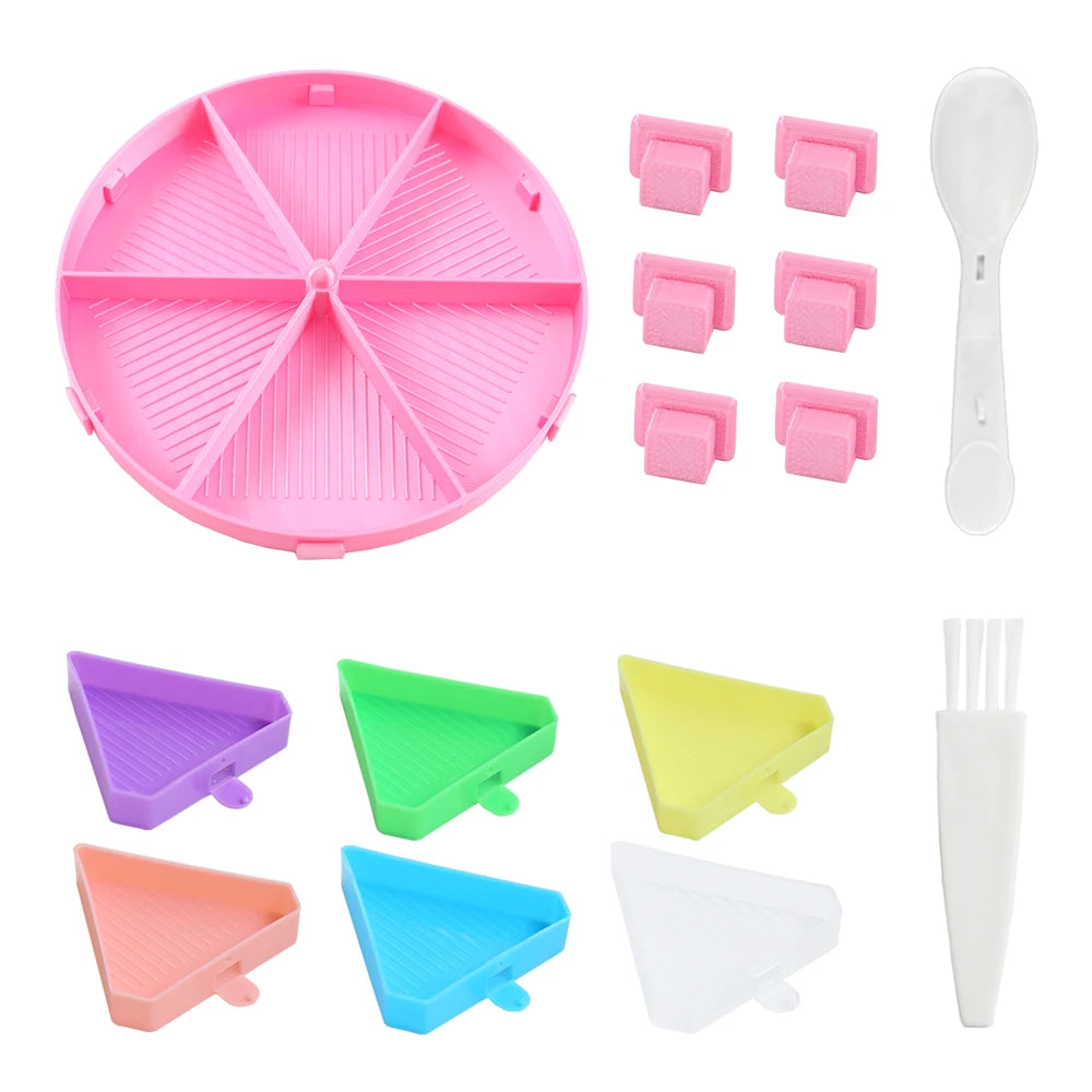 palette broderie moderne six compartiments pinceau brosse multicolores violet bleu rose