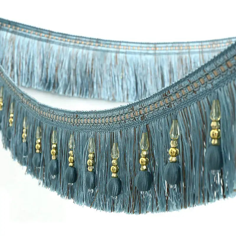 ruban franges dorées bleu clair gris vert beige marron rouge decoratif polyester 11cm
